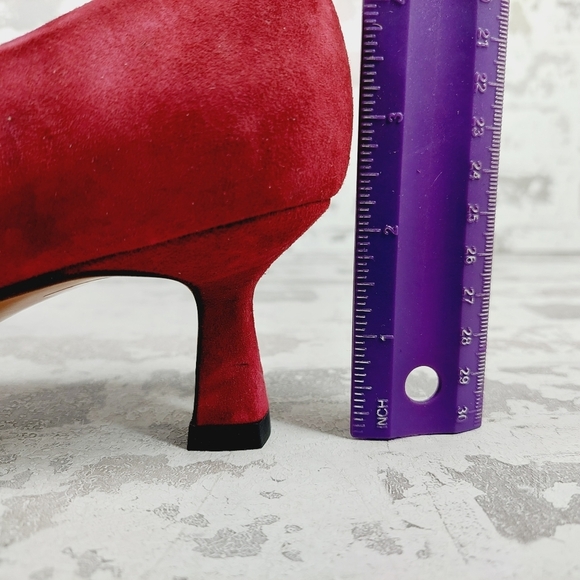 NEW Lafayette 148 New York Red Suede Slip On Business Casual Mid High Heels W622 - Picture 9 of 14